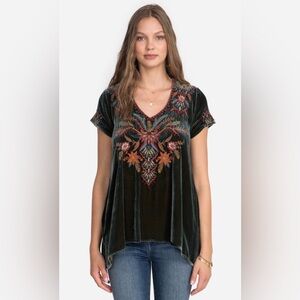 Johnny Was Velvet Embroidered Top